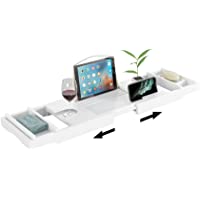 Homfa Bandeja Bañera de Bambú Bandeja de Baño Extensible con Soporte para Vaso Jabón Móvil iPad Libro Blanco (75-109…